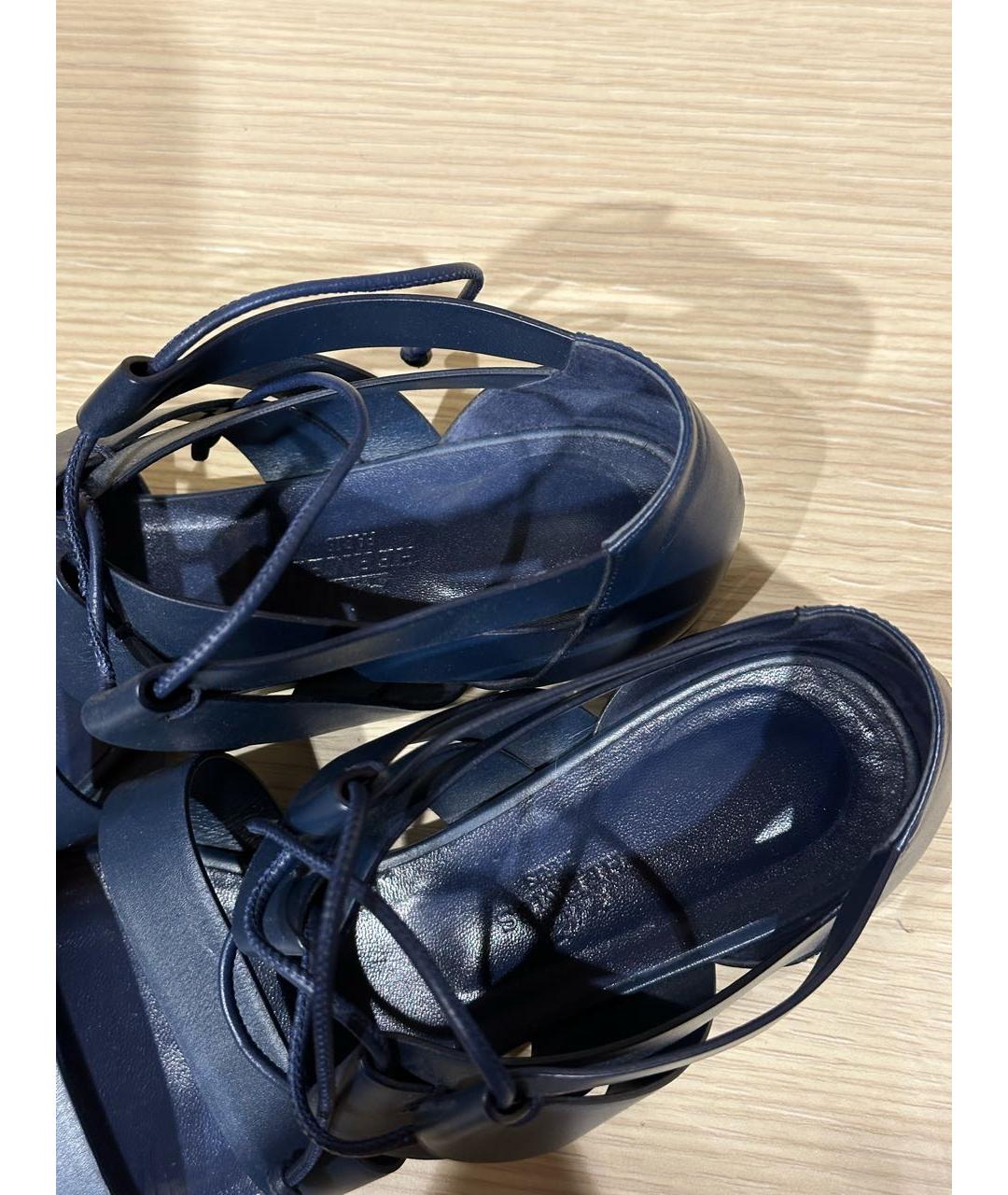 HERMES Темно-синие кожаные босоножки, фото 3