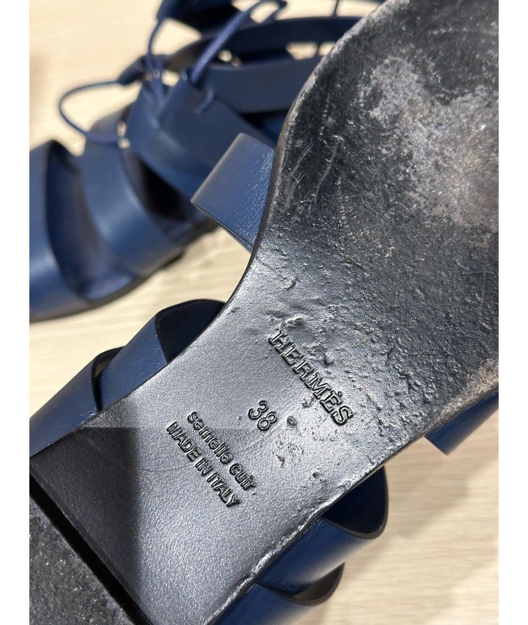 HERMES Темно-синие кожаные босоножки, фото 4
