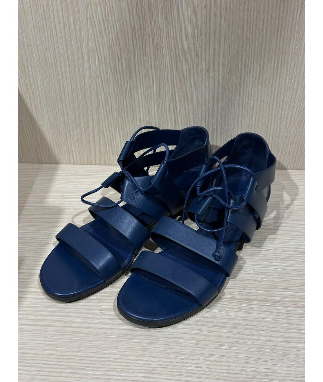 HERMES Темно-синие кожаные босоножки, фото 2