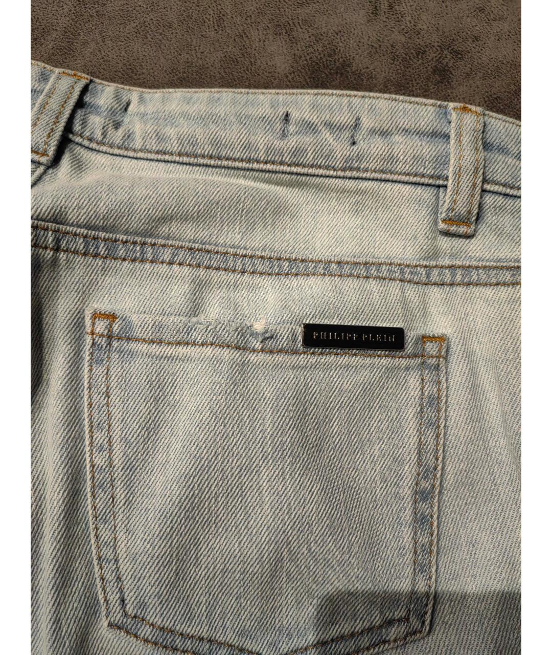 PHILIPP PLEIN Голубые хлопко-эластановые джинсы слим, фото 6