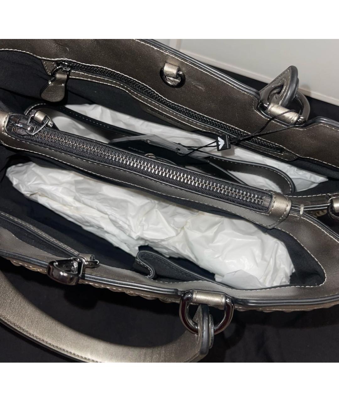 EMPORIO ARMANI Серебряная кожаная сумка с короткими ручками, фото 5