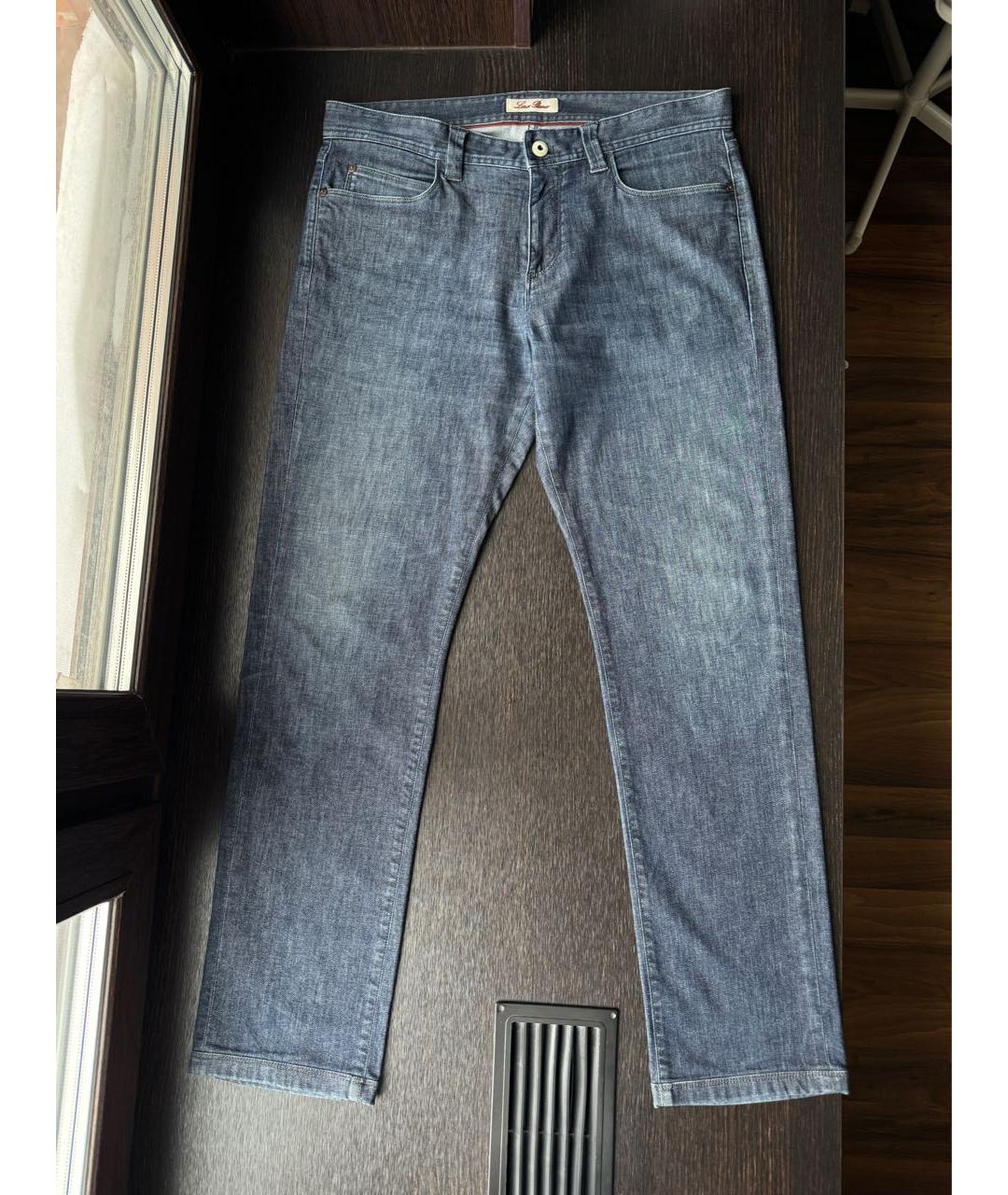 LORO PIANA Синие хлопко-эластановые прямые джинсы, фото 9