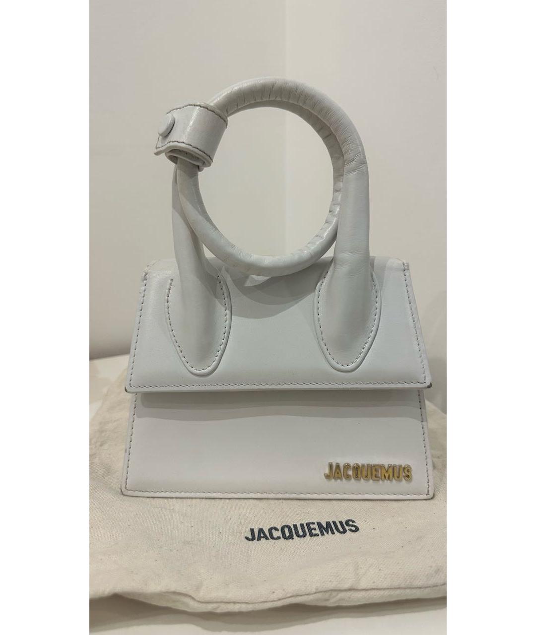 JACQUEMUS Белая кожаная сумка с короткими ручками, фото 4