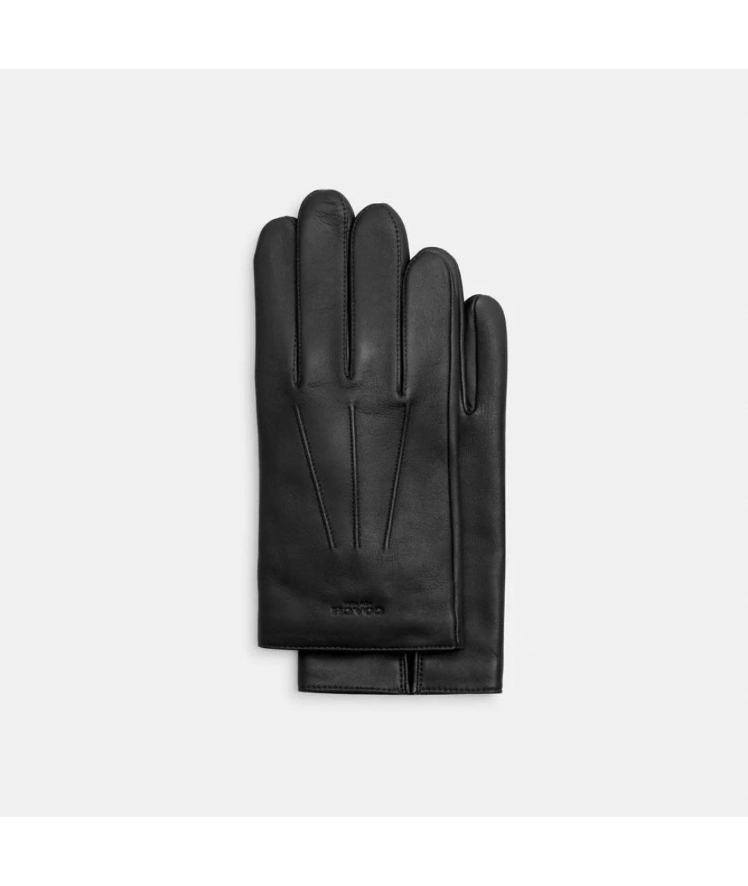 COACH Черные кожаные перчатки, фото 7