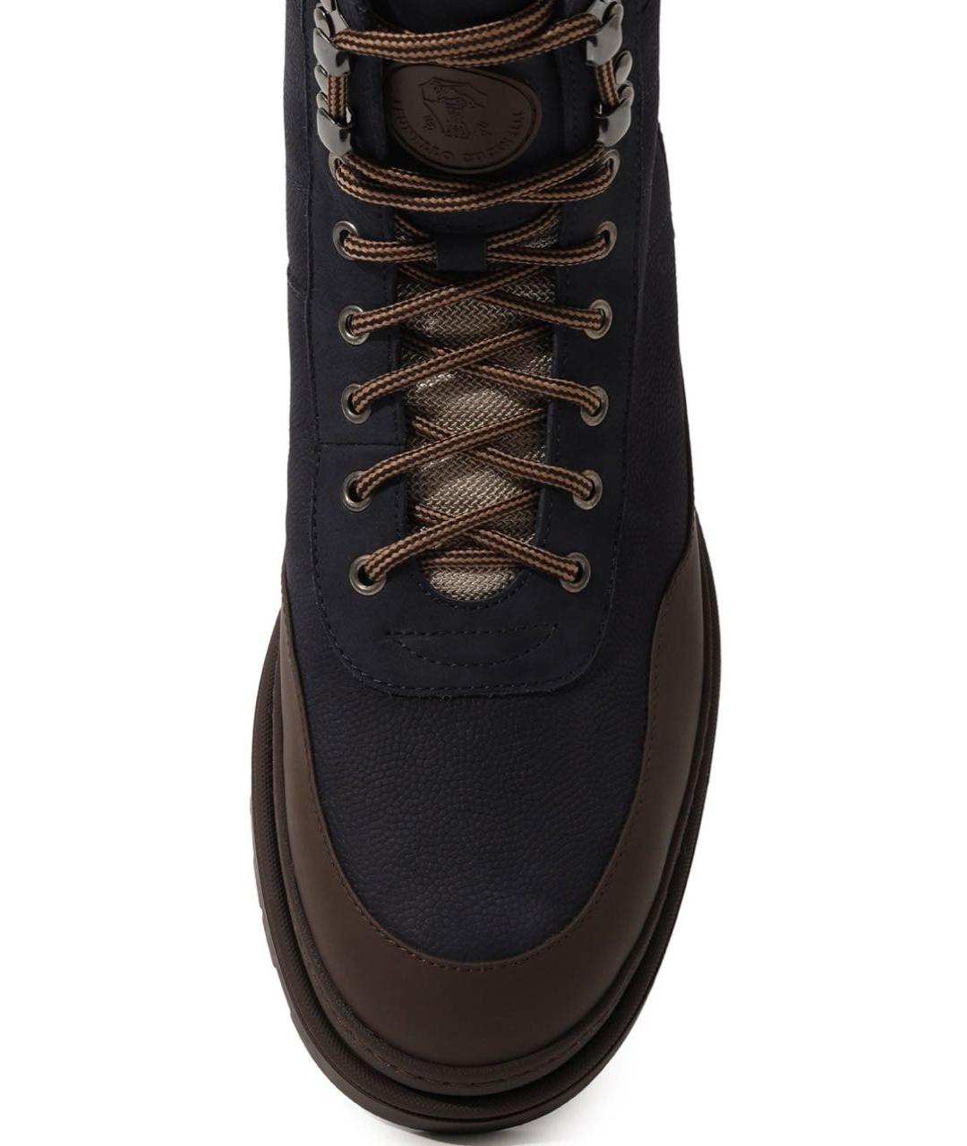BRUNELLO CUCINELLI Темно-синие кожаные высокие ботинки, фото 2