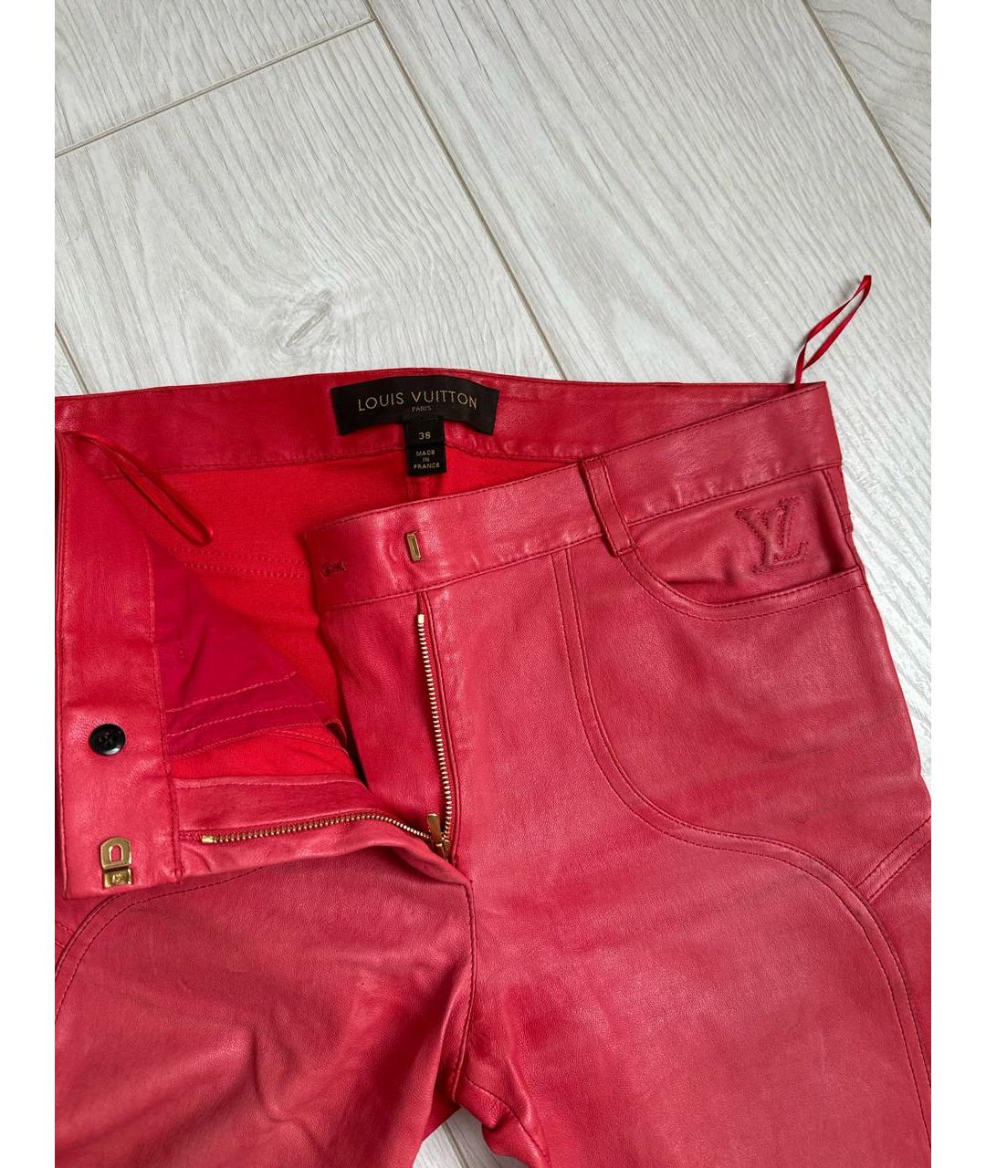LOUIS VUITTON Розовые кожаные брюки узкие, фото 3