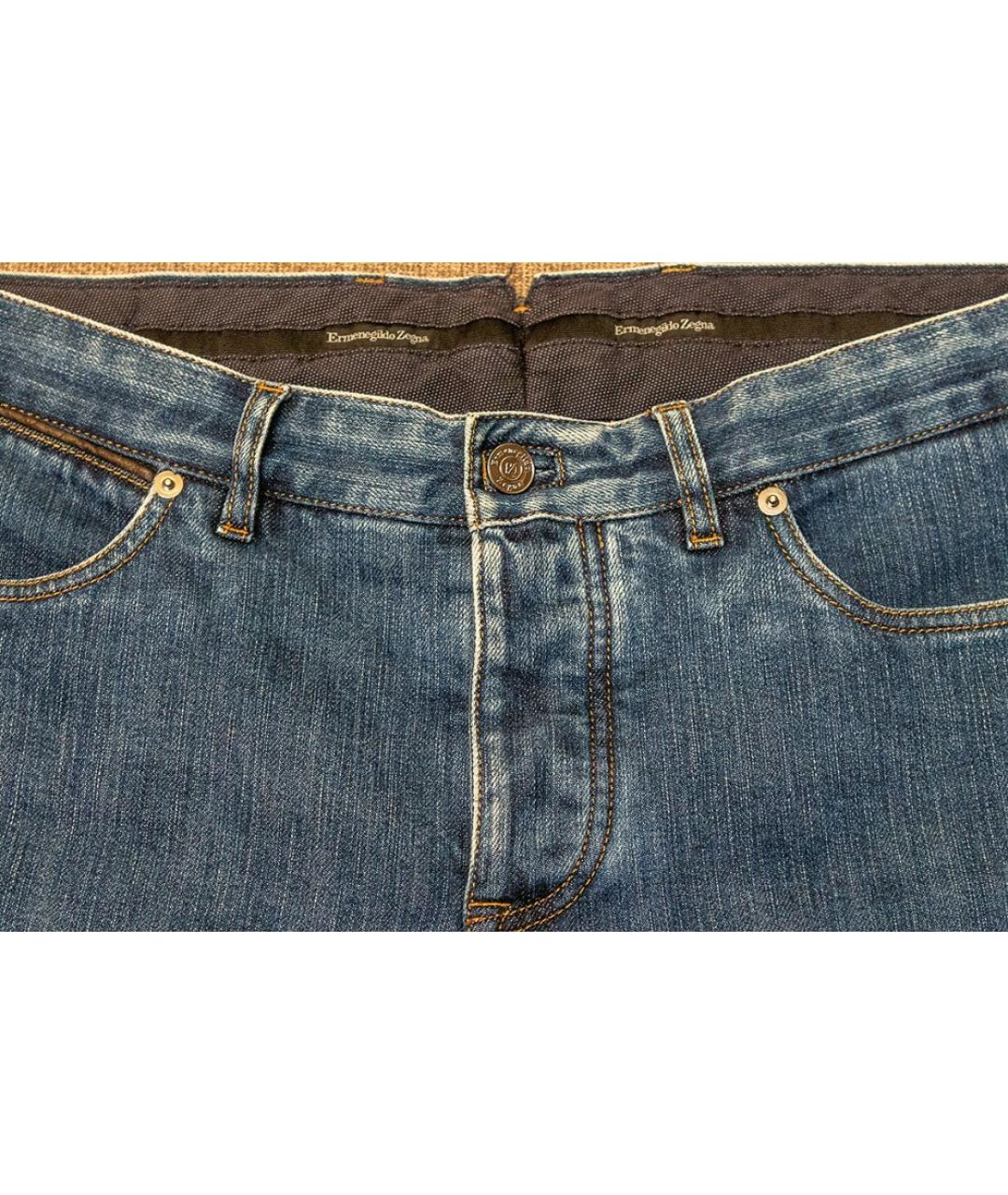 ERMENEGILDO ZEGNA Синие хлопко-полиэстеровые прямые джинсы, фото 3