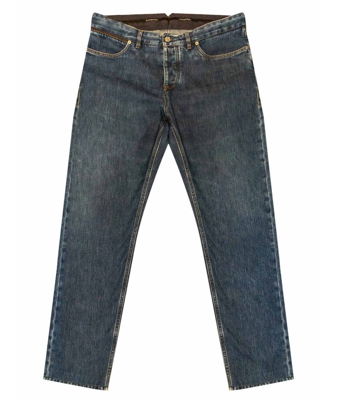 ERMENEGILDO ZEGNA Синие хлопко-полиэстеровые прямые джинсы, фото 1
