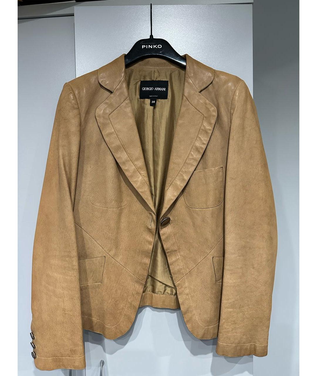GIORGIO ARMANI Горчичный кожаный жакет/пиджак, фото 8