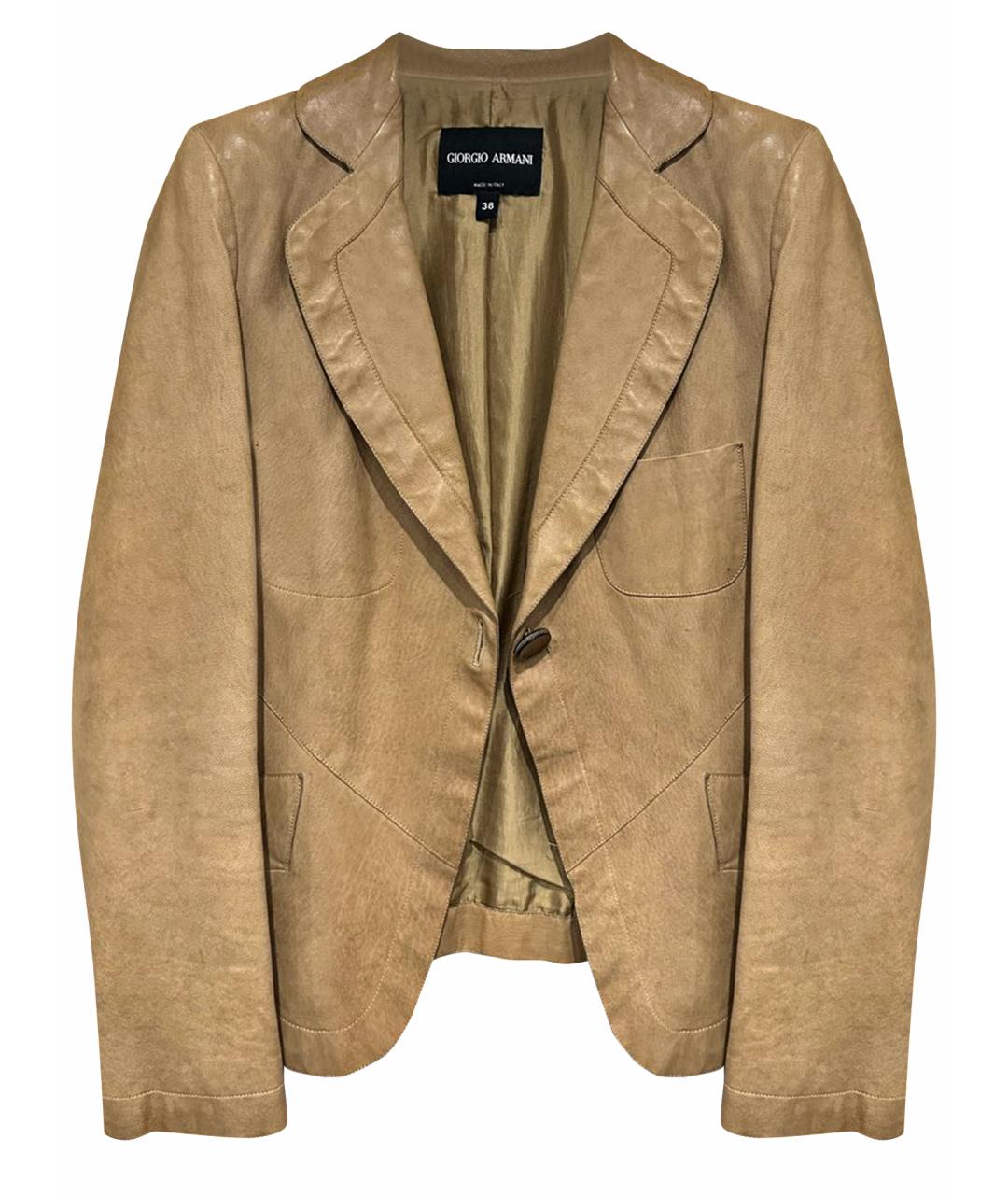 GIORGIO ARMANI Горчичный кожаный жакет/пиджак, фото 1