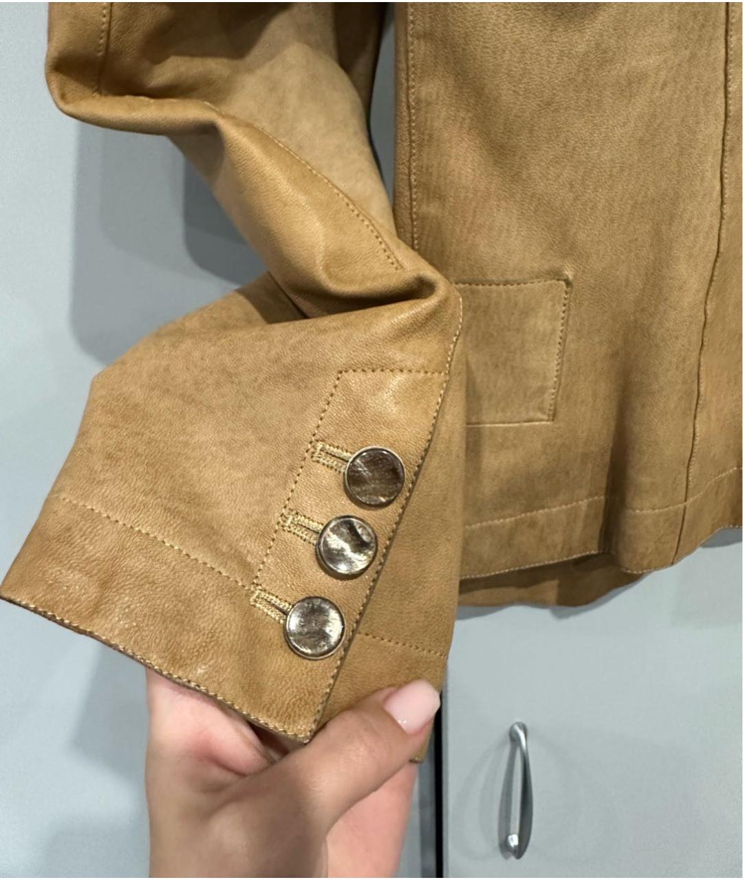 GIORGIO ARMANI Горчичный кожаный жакет/пиджак, фото 4