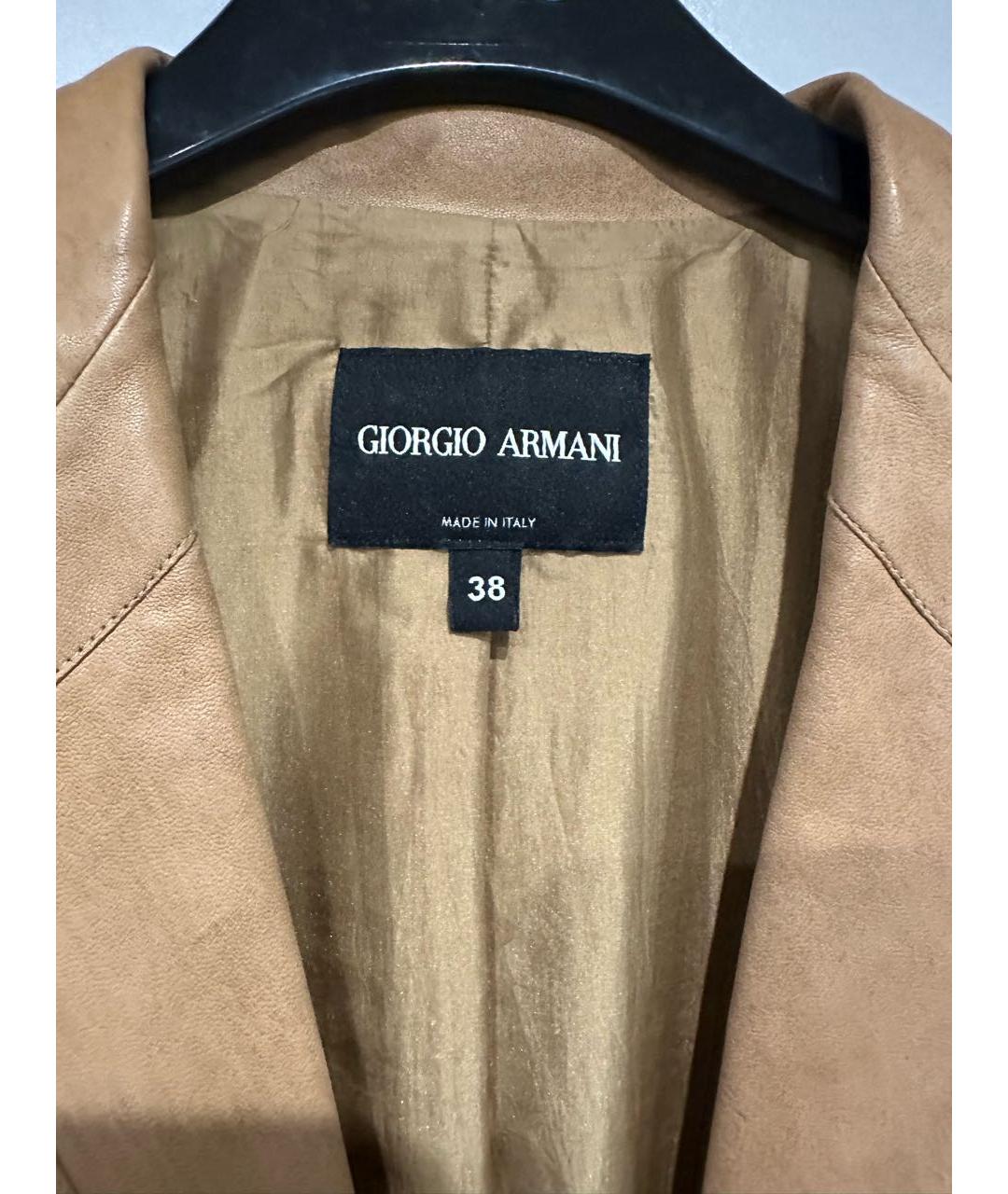 GIORGIO ARMANI Горчичный кожаный жакет/пиджак, фото 3