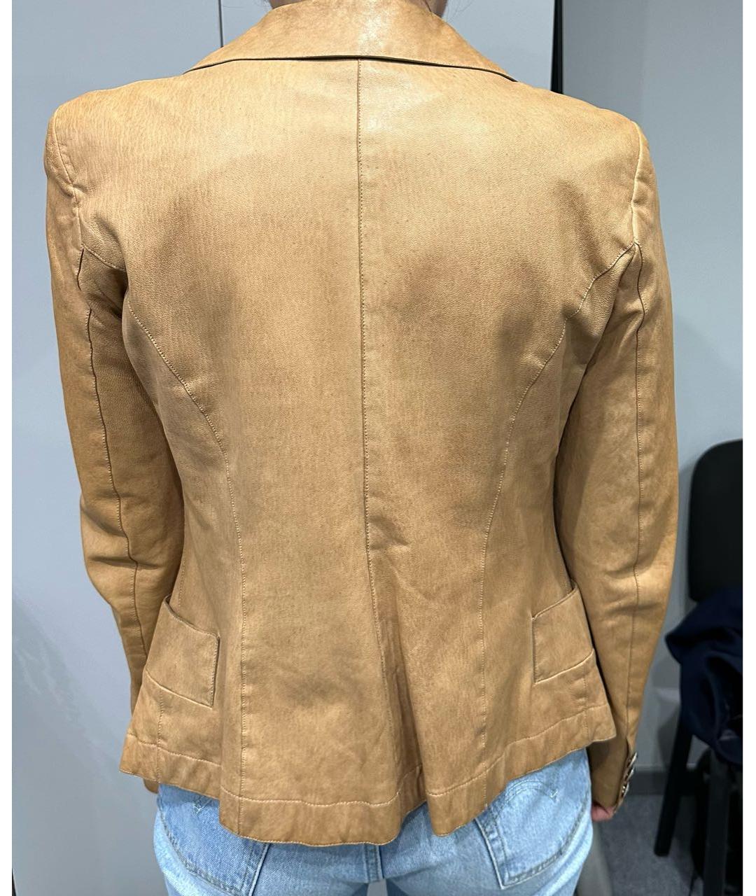 GIORGIO ARMANI Горчичный кожаный жакет/пиджак, фото 7