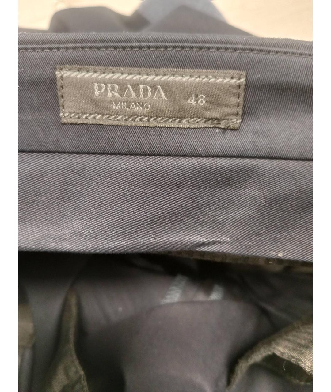 PRADA Темно-синие хлопко-эластановые повседневные брюки, фото 3