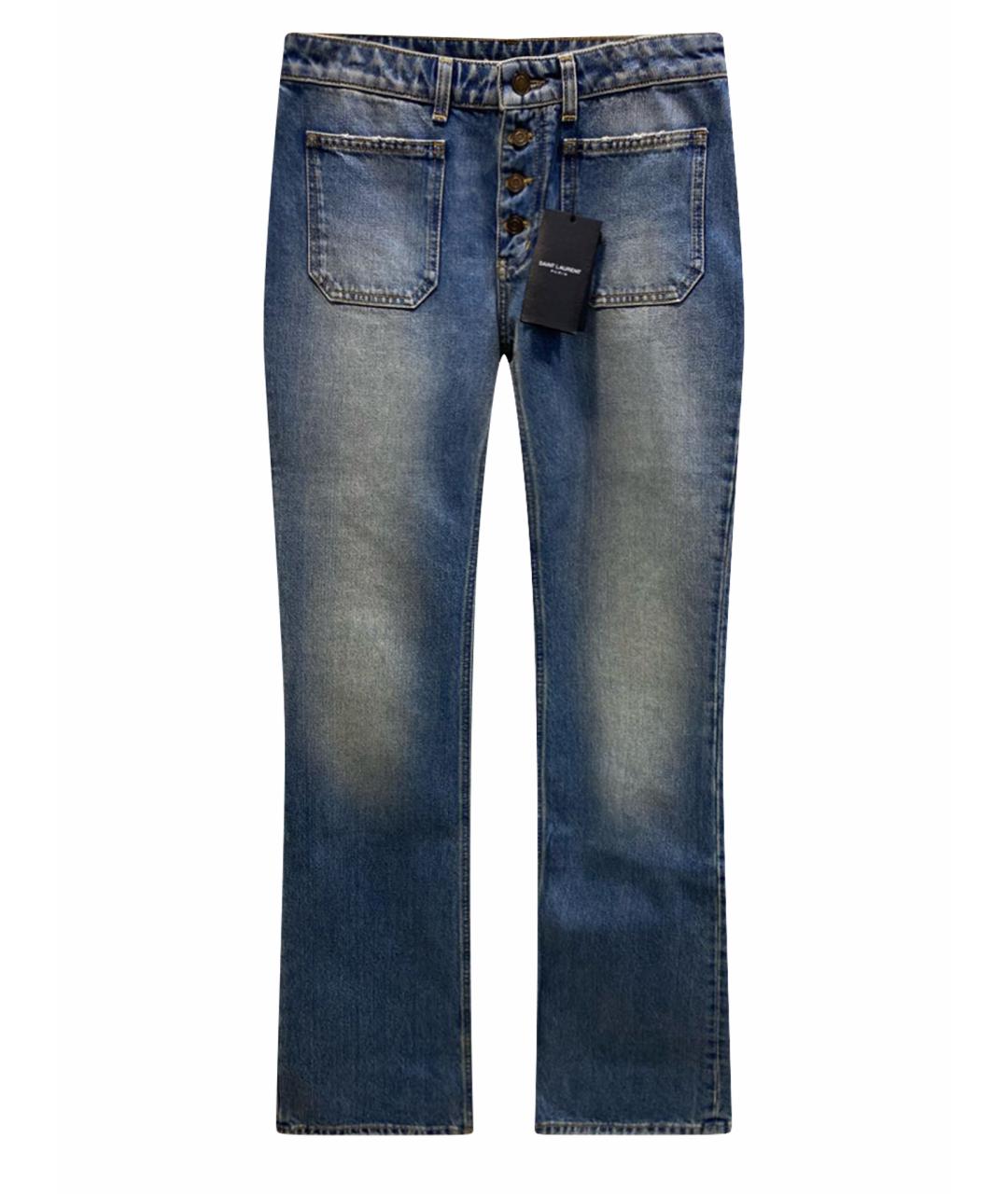 SAINT LAURENT Синие хлопковые прямые джинсы, фото 1