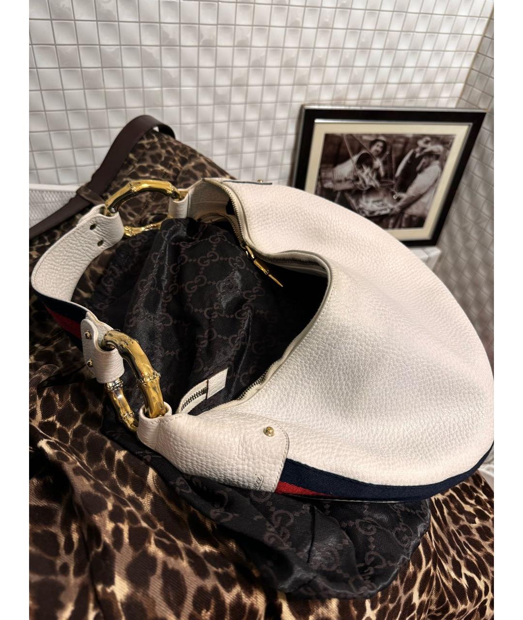 GUCCI Белая кожаная сумка с короткими ручками, фото 5