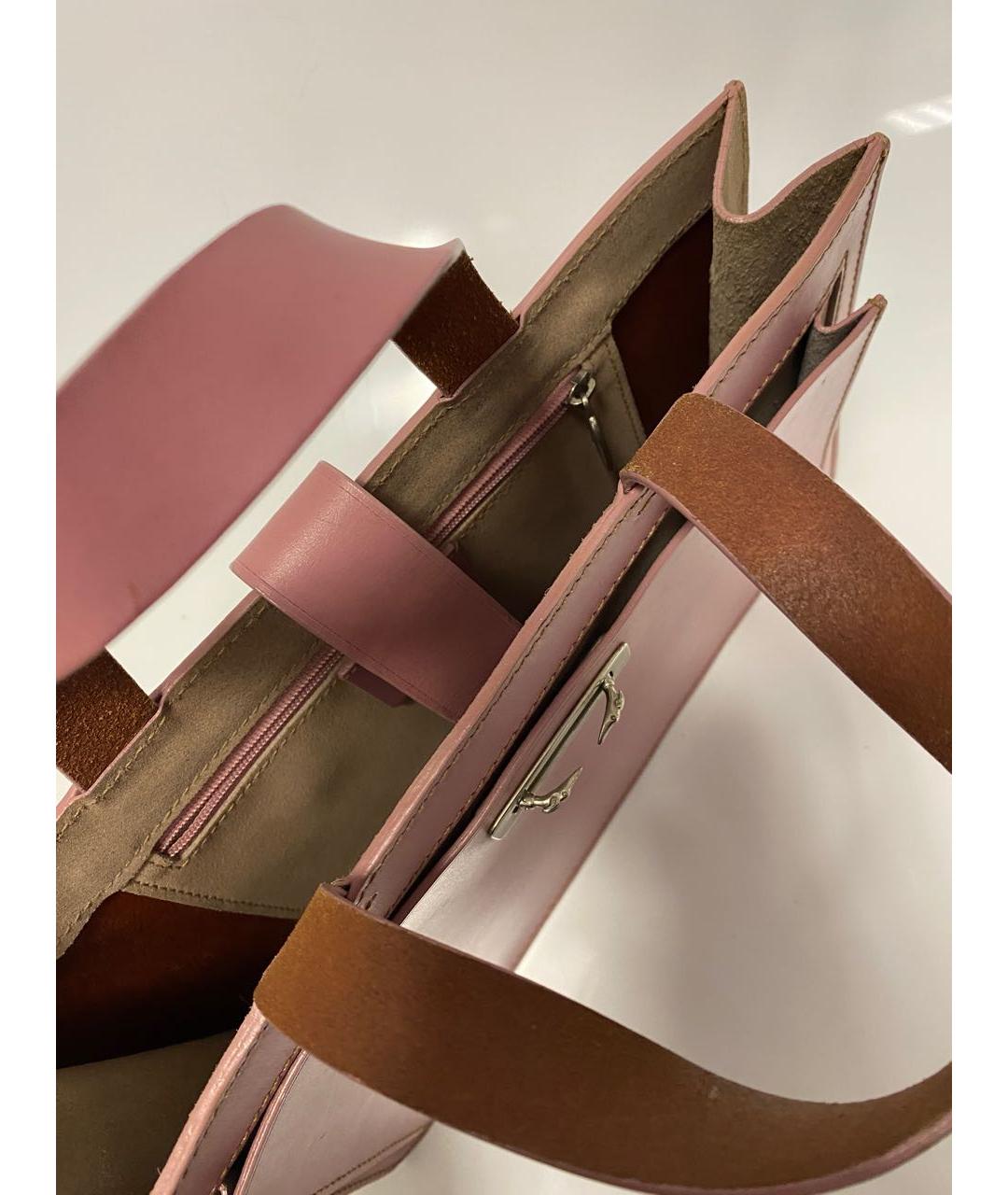 TRUSSARDI Розовая кожаная сумка с короткими ручками, фото 5
