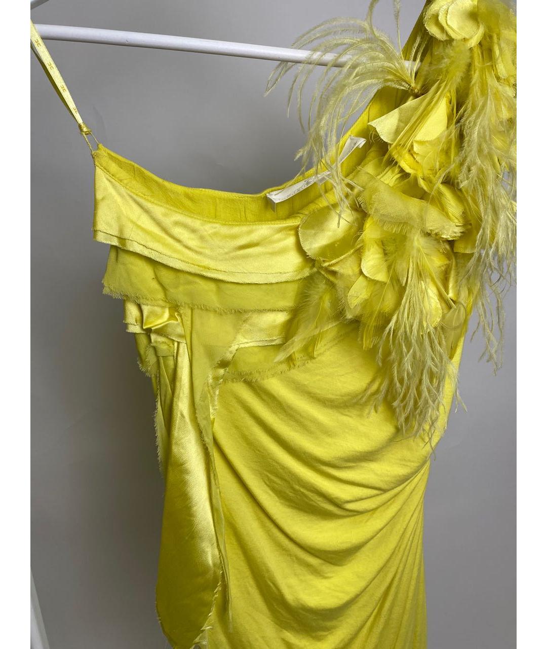 ELISABETTA FRANCHI Желтое вискозное коктейльное платье, фото 2