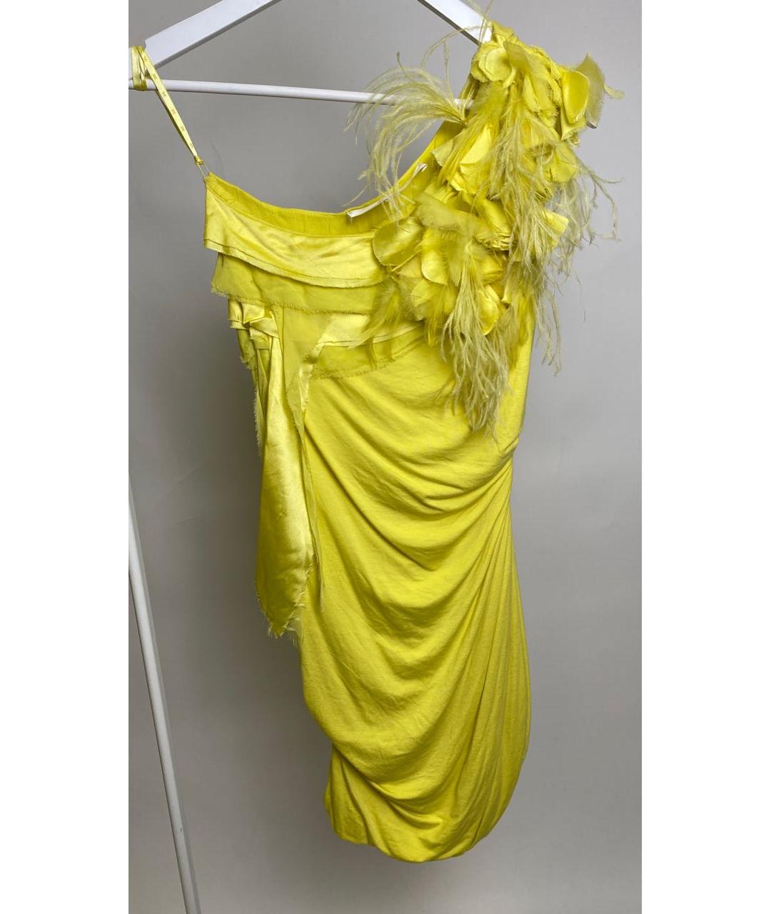 ELISABETTA FRANCHI Желтое вискозное коктейльное платье, фото 5