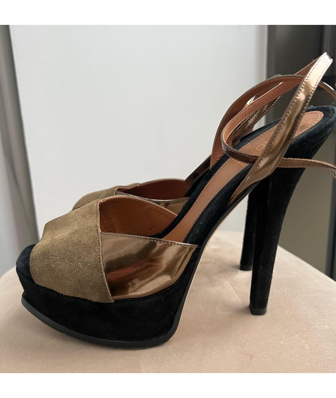 FENDI Хаки кожаные босоножки, фото 6