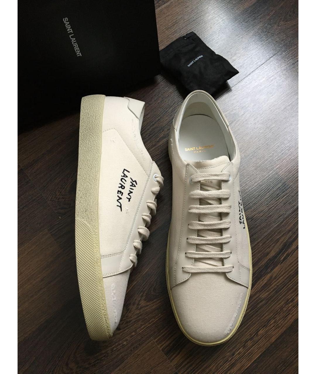 SAINT LAURENT Белые текстильные низкие кроссовки / кеды, фото 4