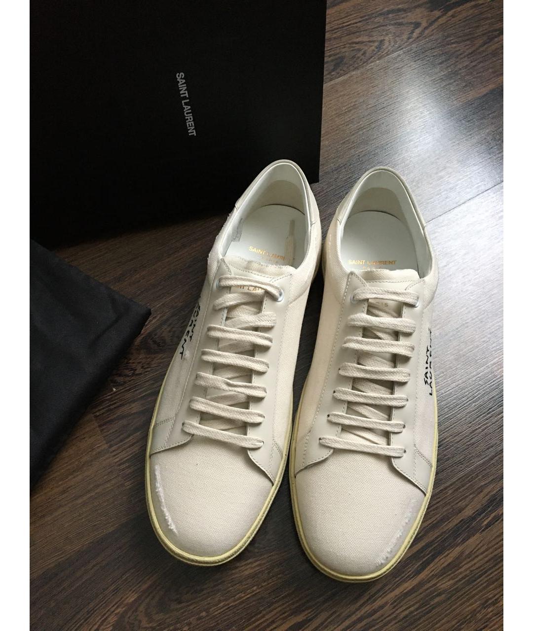 SAINT LAURENT Белые текстильные низкие кроссовки / кеды, фото 2