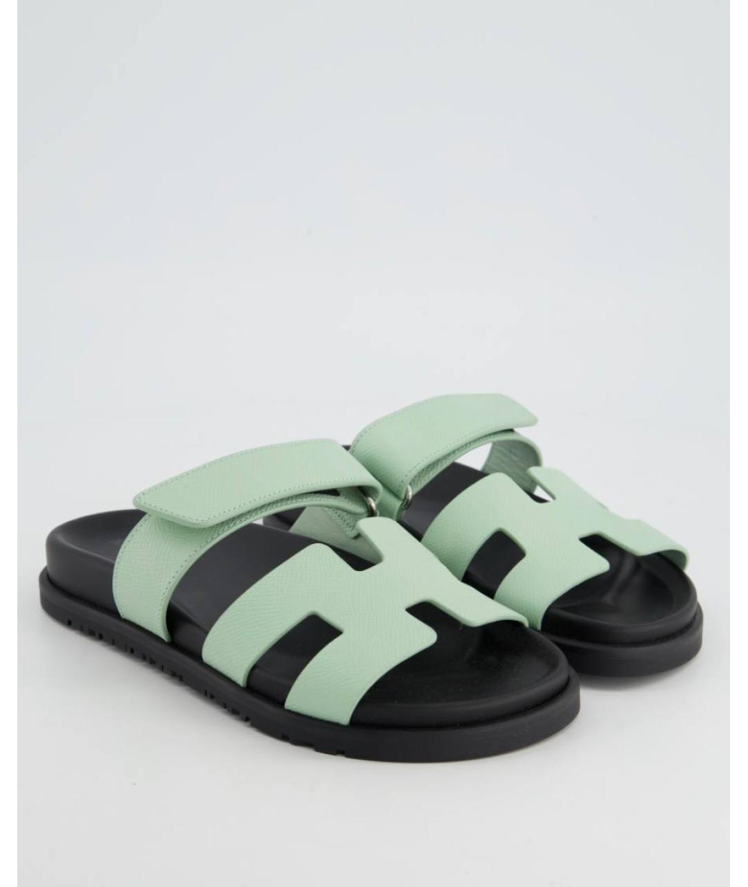 HERMES Зеленые кожаные сандалии, фото 5