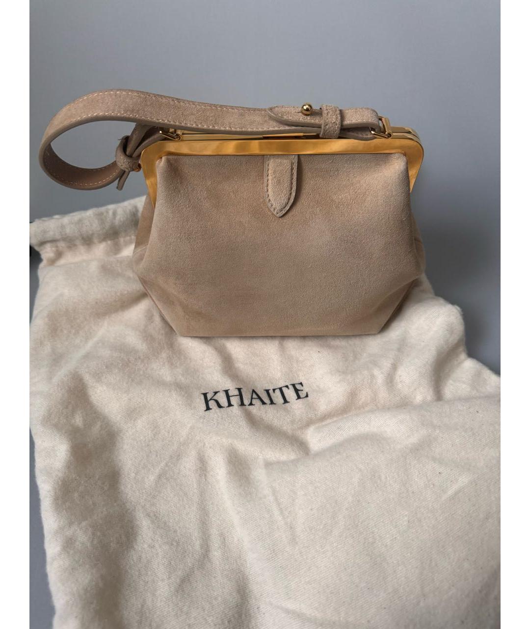 KHAITE Бежевая замшевая сумка с короткими ручками, фото 5
