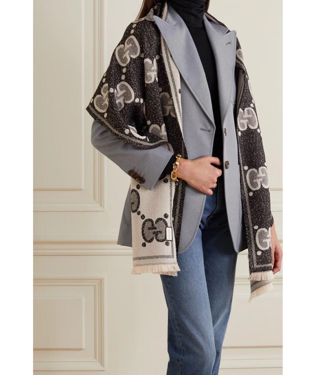 GUCCI Черный шерстяной шарф, фото 6