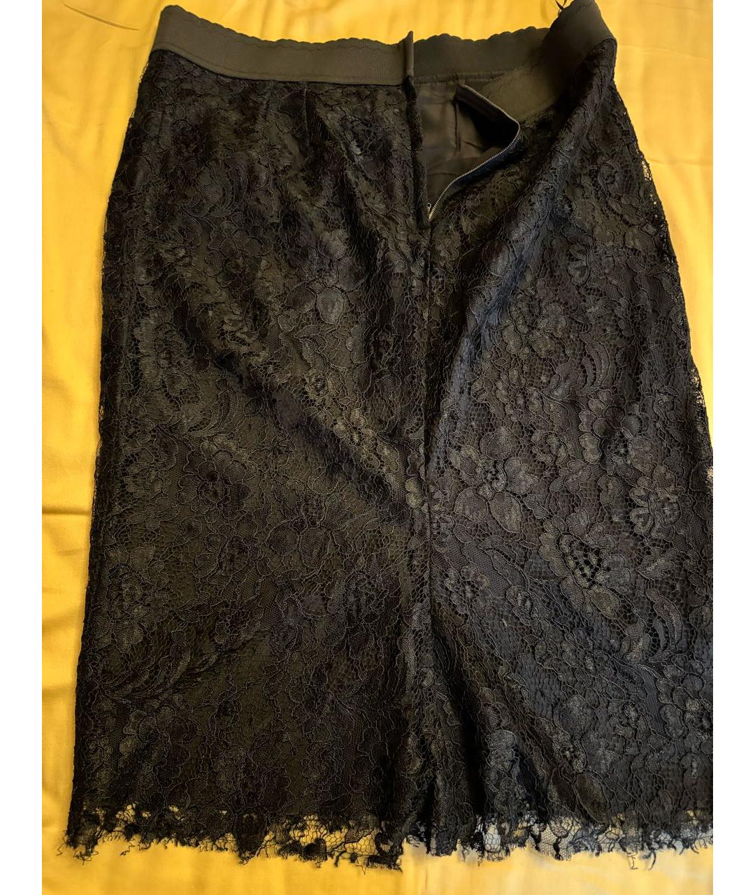 DOLCE&GABBANA Черная кружевная юбка миди, фото 3