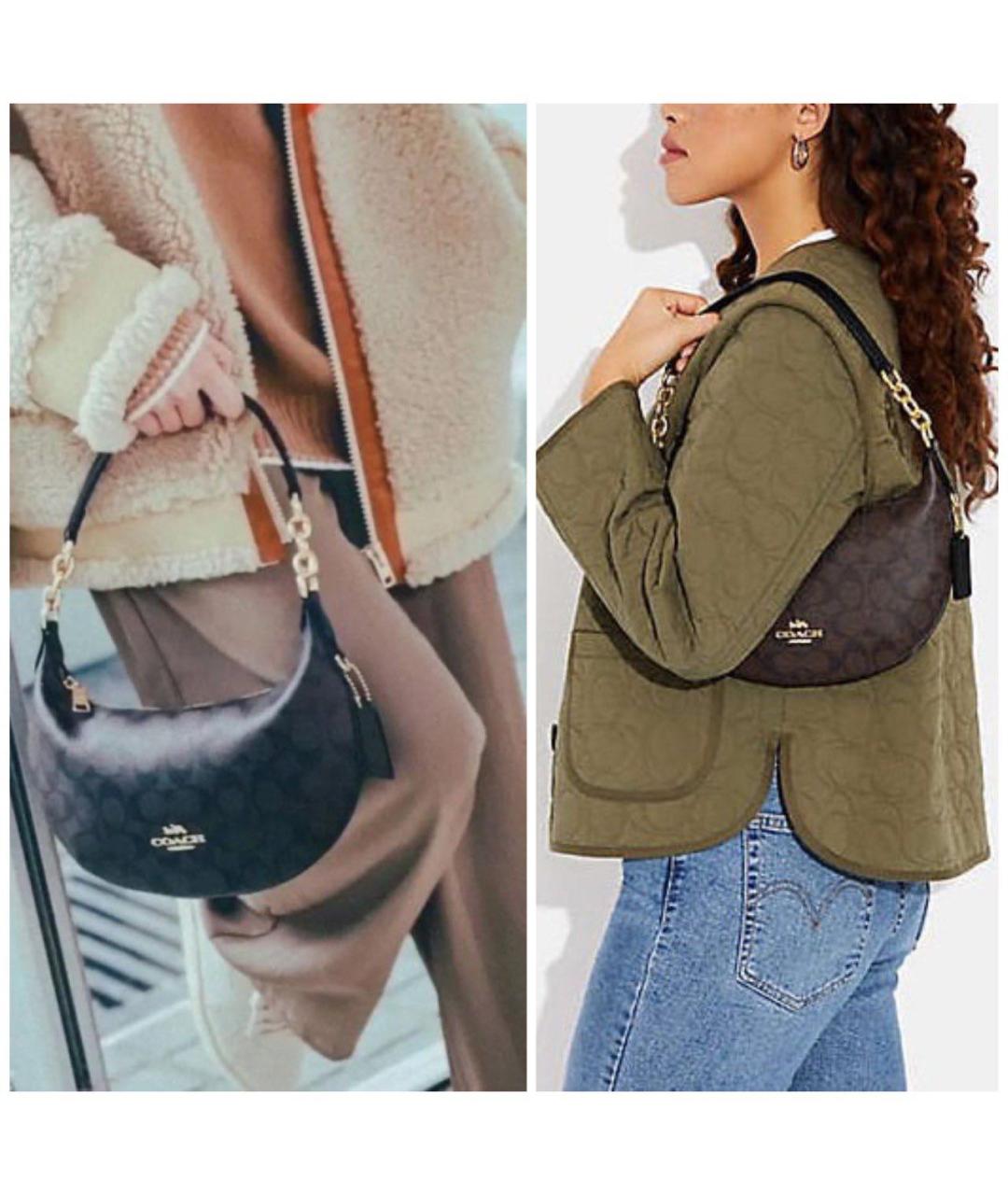 COACH Коричневая кожаная сумка с короткими ручками, фото 5