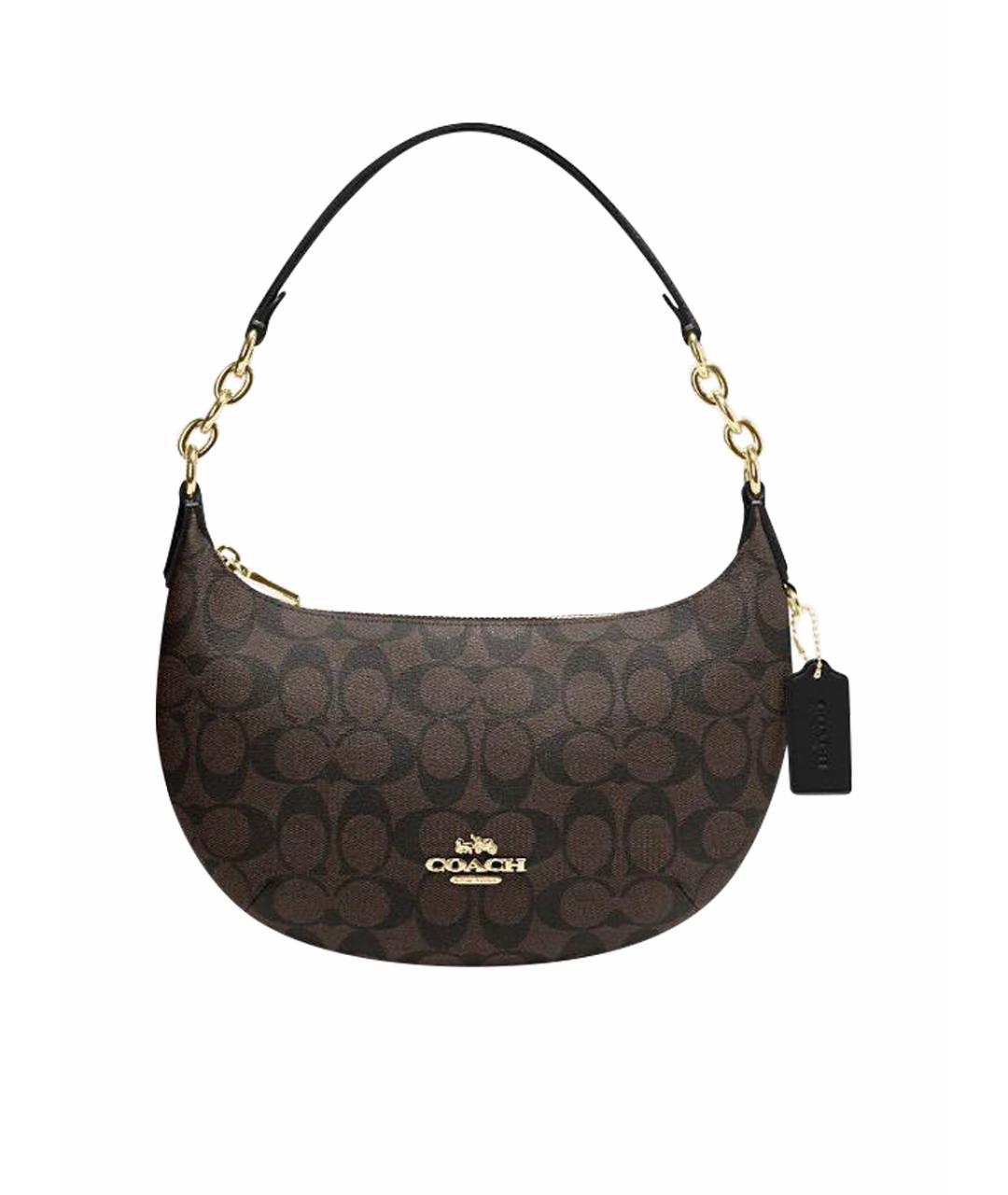 COACH Коричневая кожаная сумка с короткими ручками, фото 1
