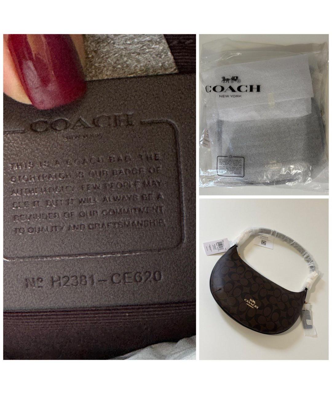 COACH Коричневая кожаная сумка с короткими ручками, фото 7