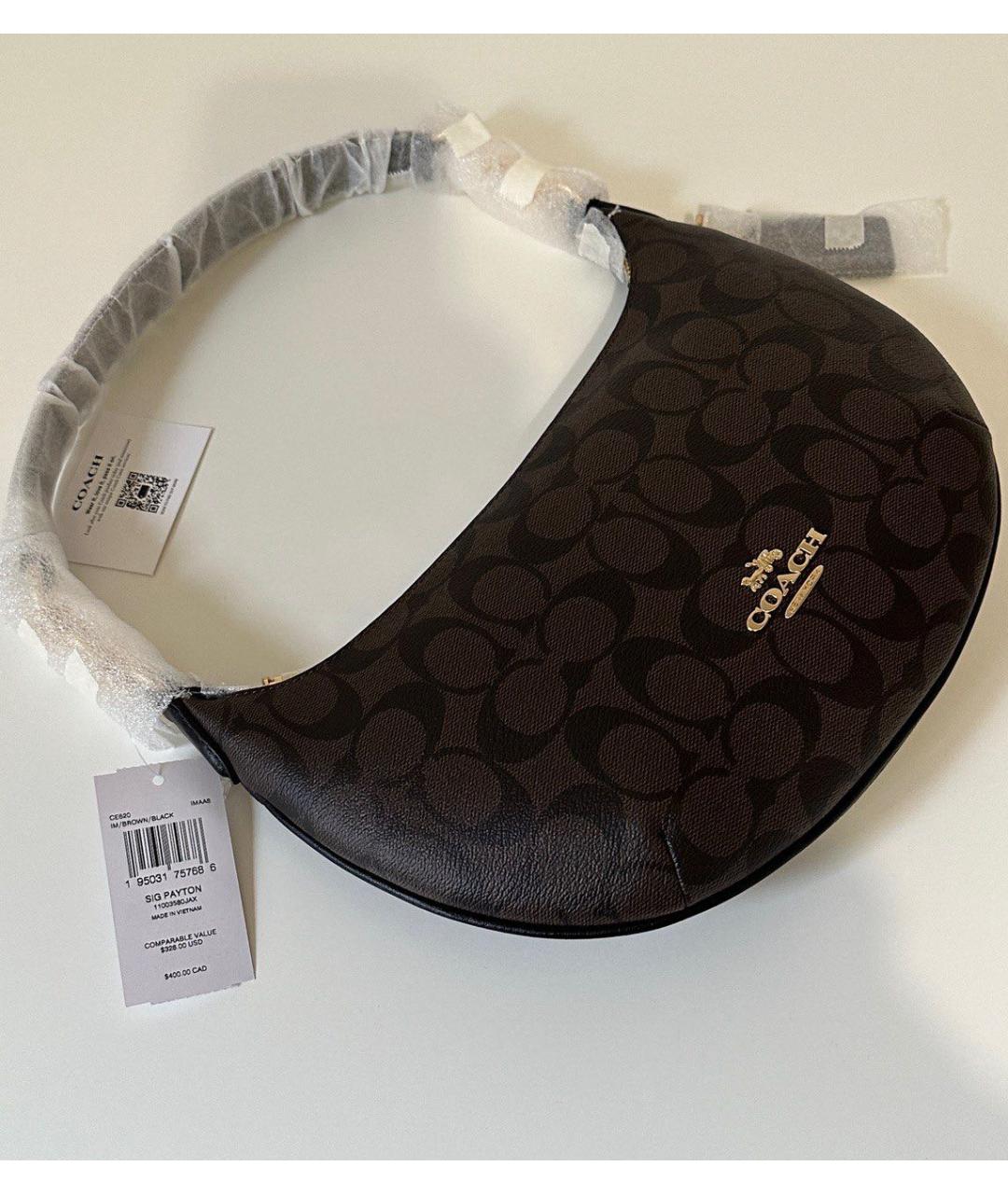 COACH Коричневая кожаная сумка с короткими ручками, фото 6