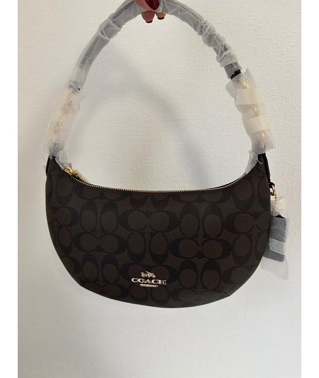 COACH Коричневая кожаная сумка с короткими ручками, фото 2