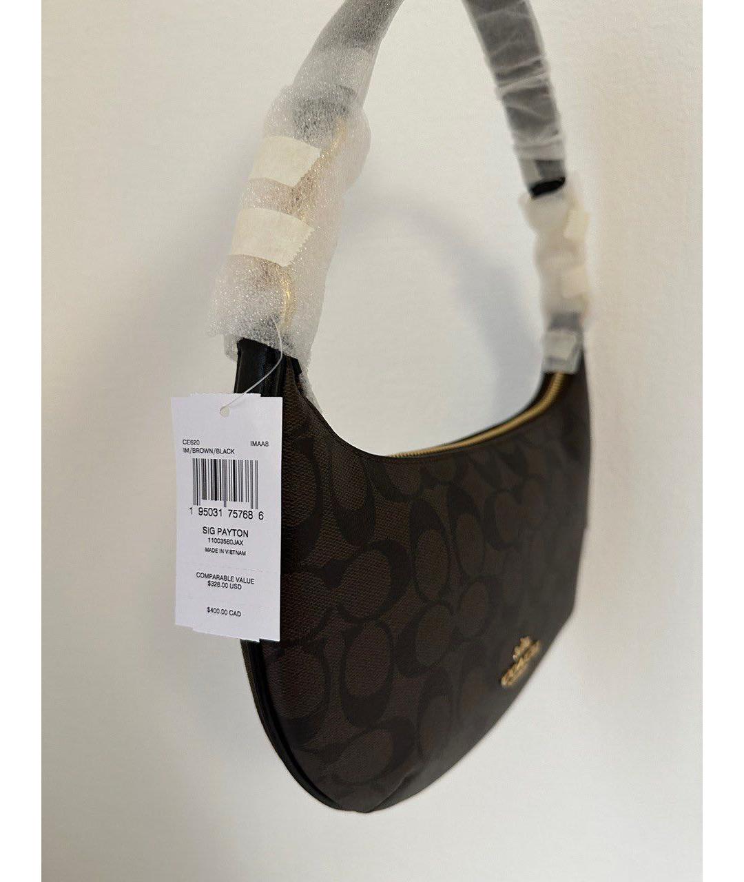 COACH Коричневая кожаная сумка с короткими ручками, фото 8