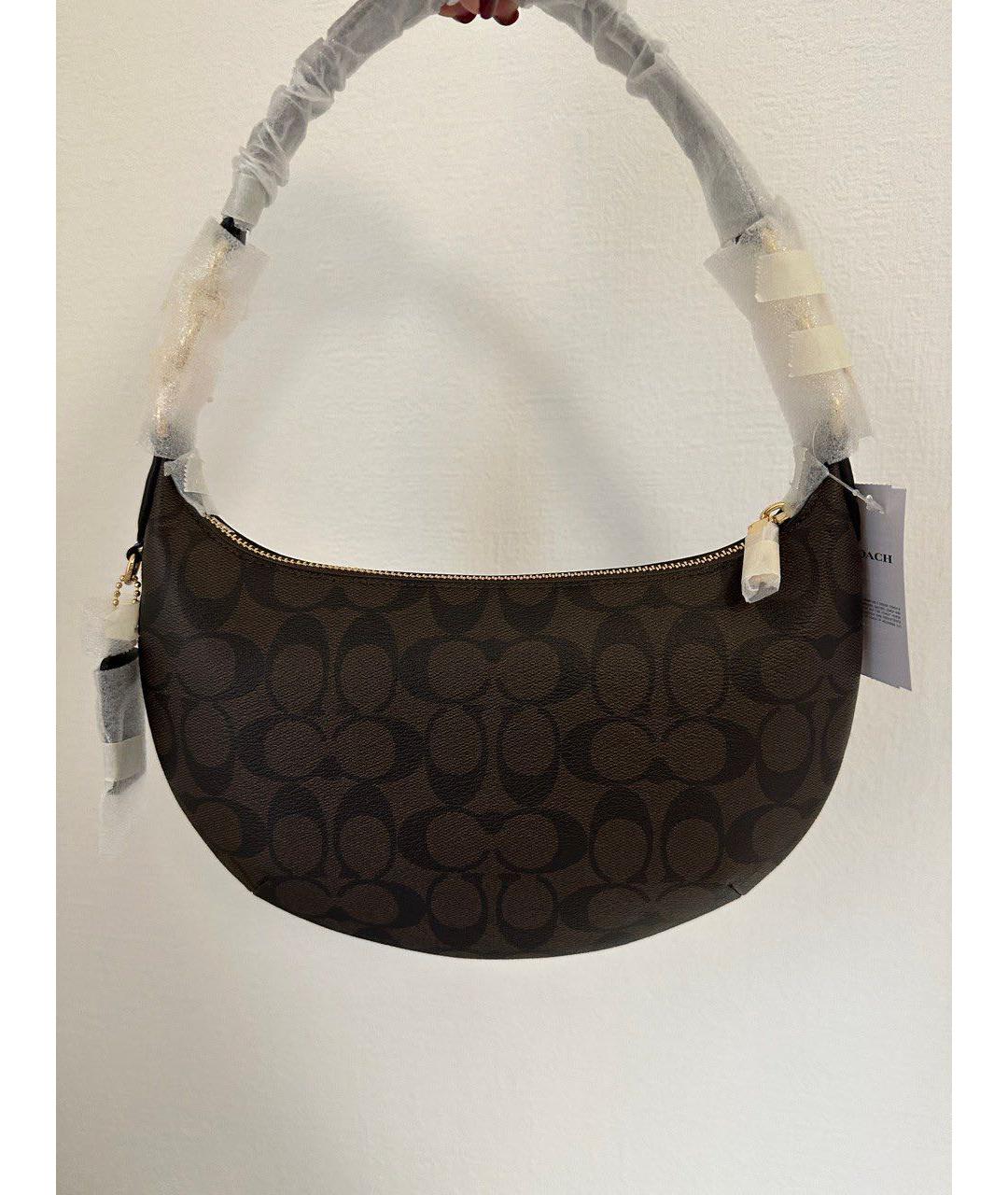 COACH Коричневая кожаная сумка с короткими ручками, фото 3