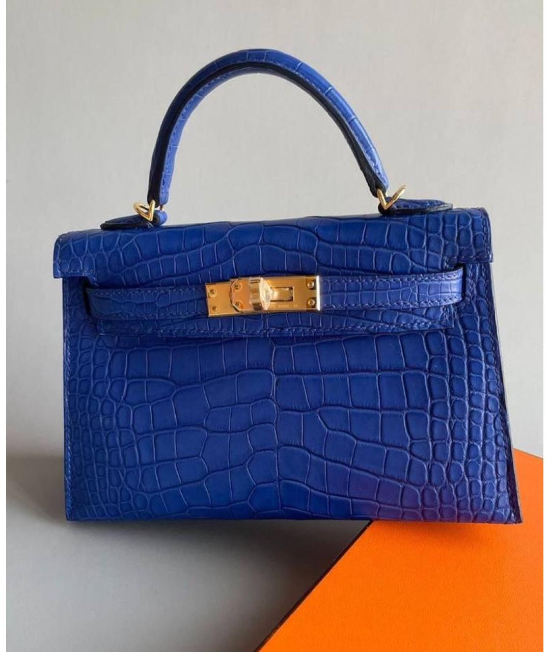 HERMES Синяя сумка с короткими ручками из экзотической кожи, фото 6