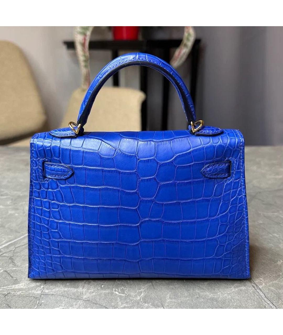 HERMES Синяя сумка с короткими ручками из экзотической кожи, фото 3