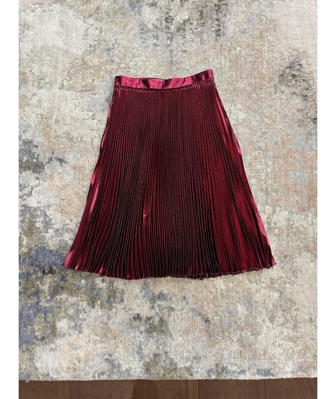 GUCCI Бордовая шелковая юбка миди, фото 5