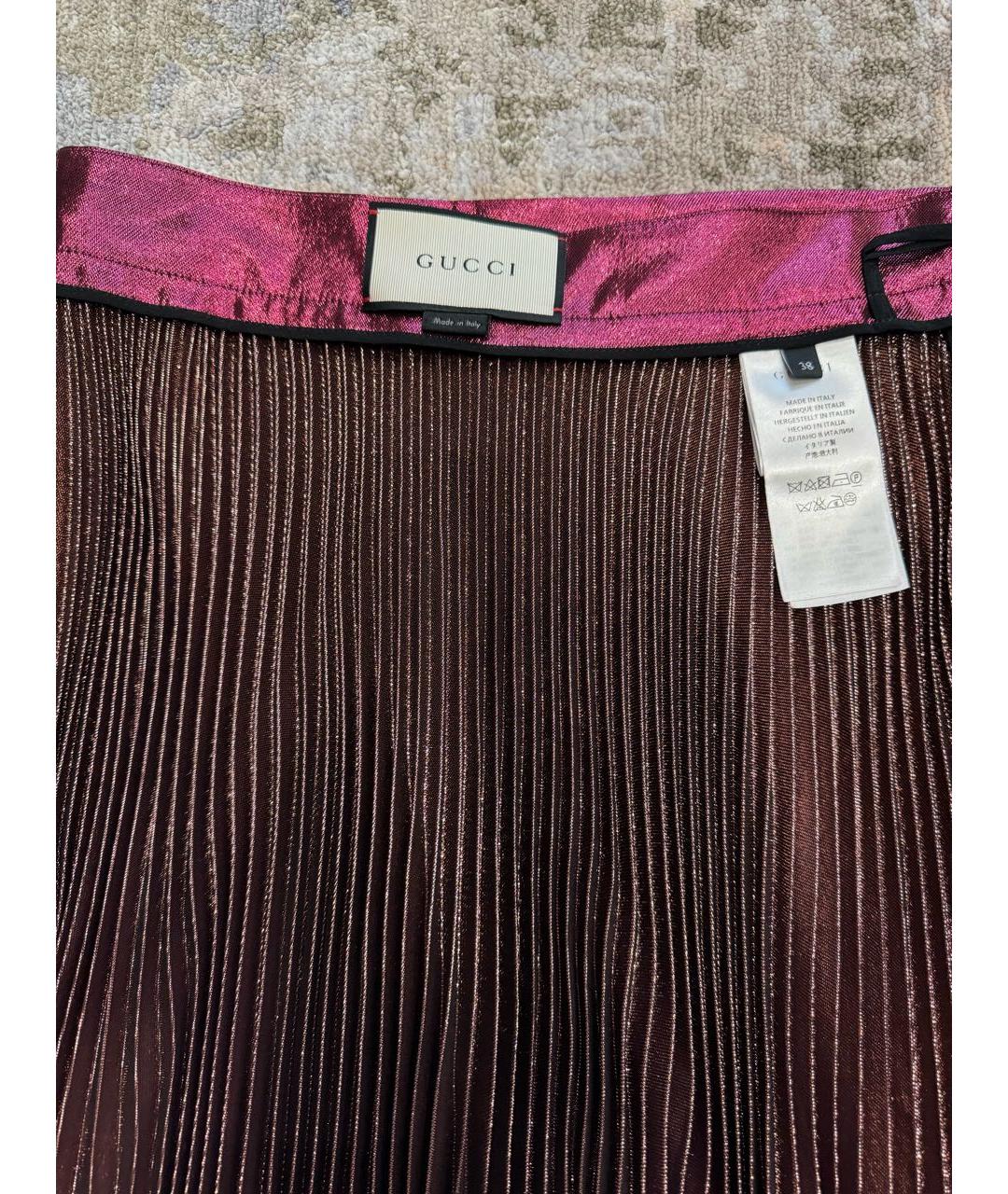 GUCCI Бордовая шелковая юбка миди, фото 3