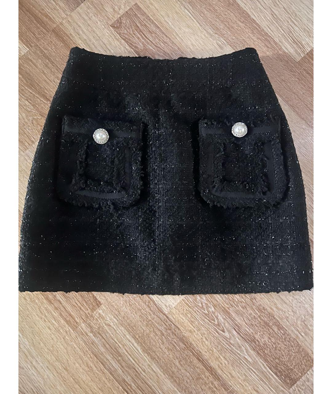 LES ANIMAUX Черная твидовая юбка мини, фото 6