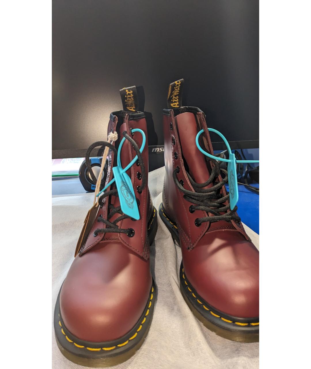 DR. MARTENS Бордовые кожаные высокие ботинки, фото 2