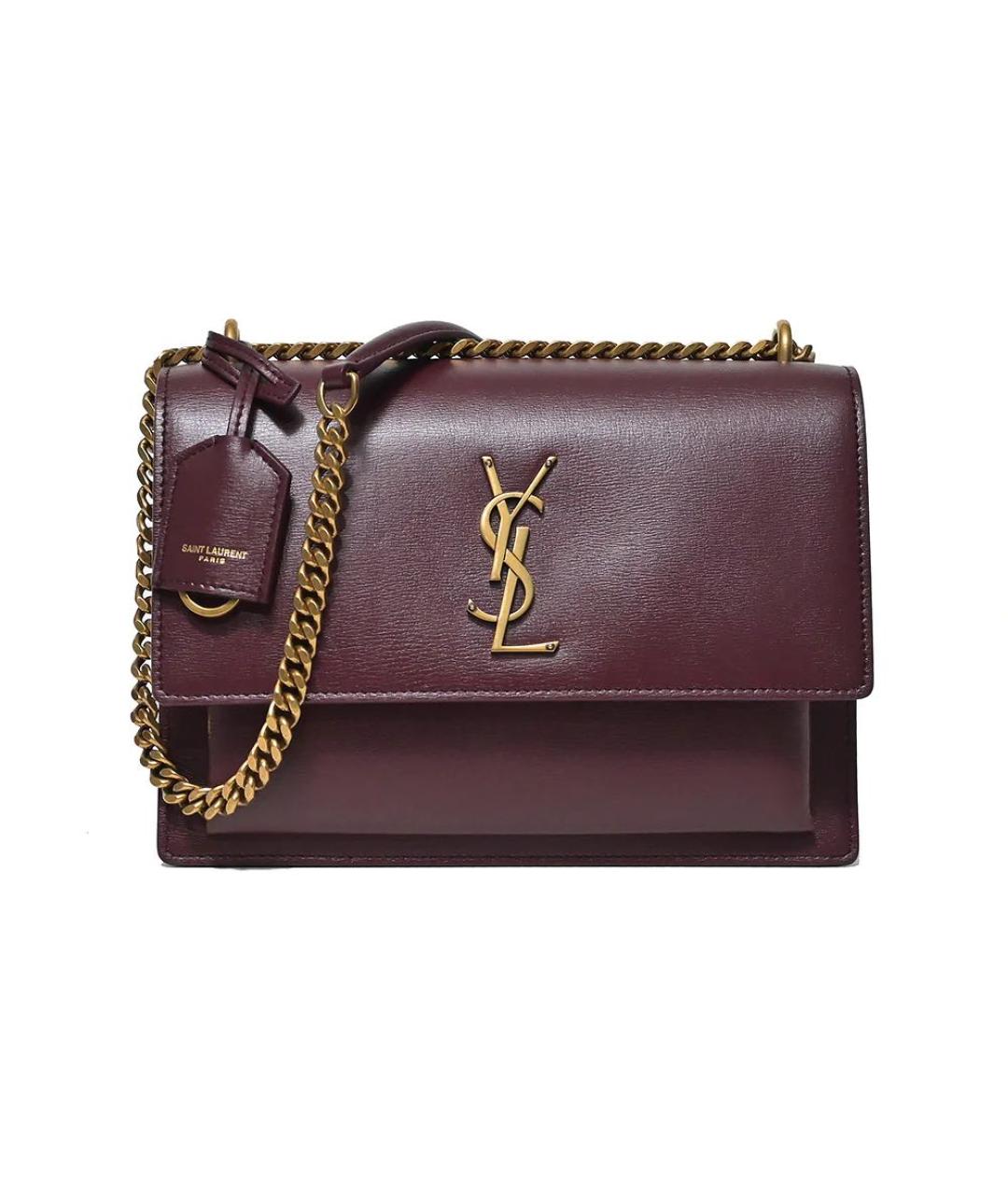 SAINT LAURENT Бордовая кожаная сумка через плечо, фото 7