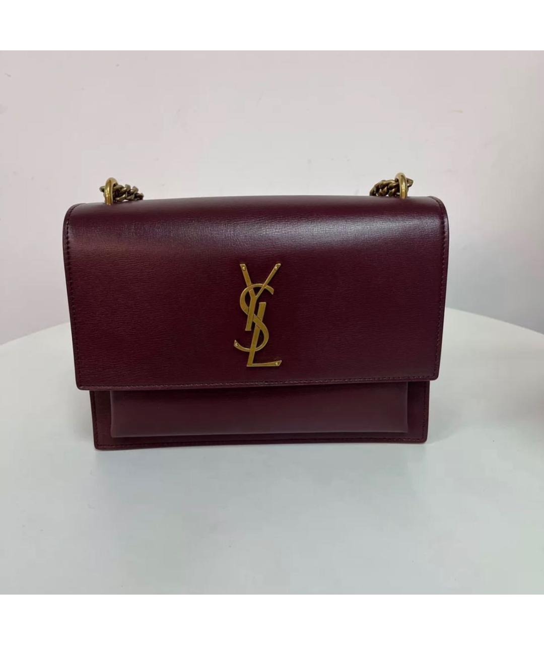 SAINT LAURENT Бордовая кожаная сумка через плечо, фото 2