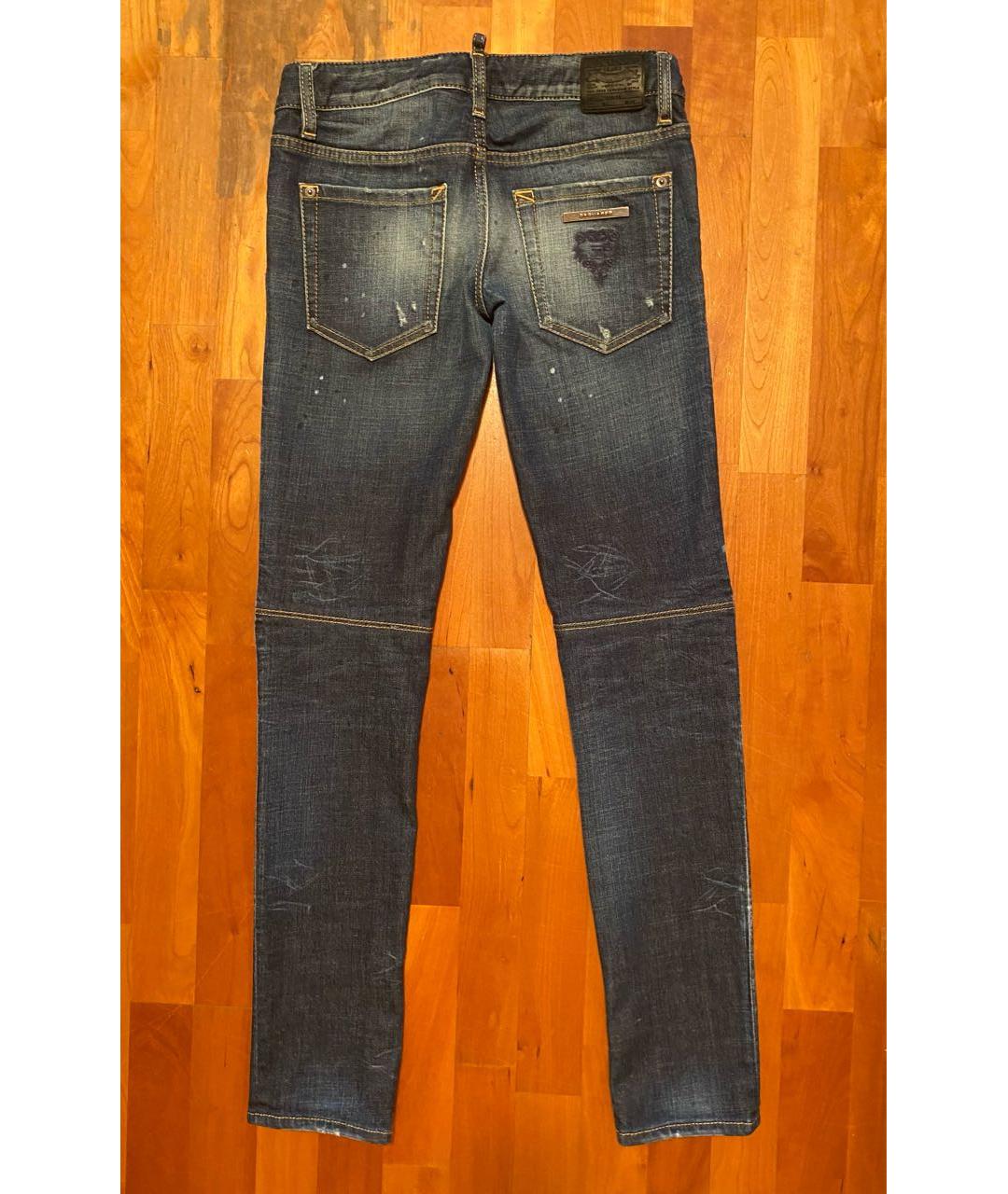 DSQUARED2 Темно-синие хлопко-эластановые прямые джинсы, фото 2