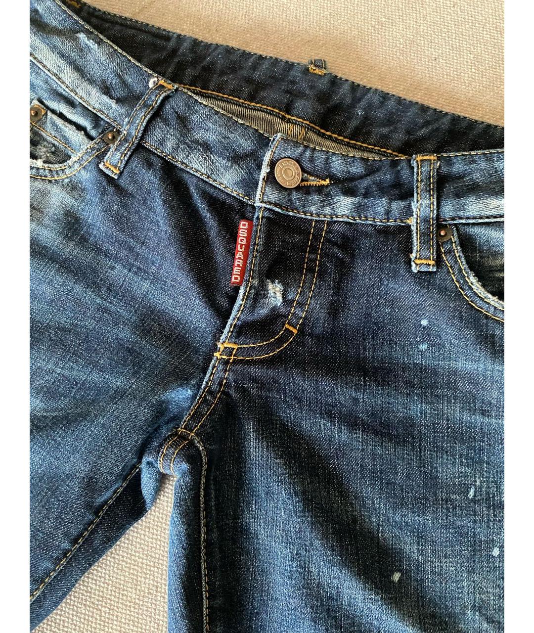 DSQUARED2 Темно-синие хлопко-эластановые прямые джинсы, фото 3