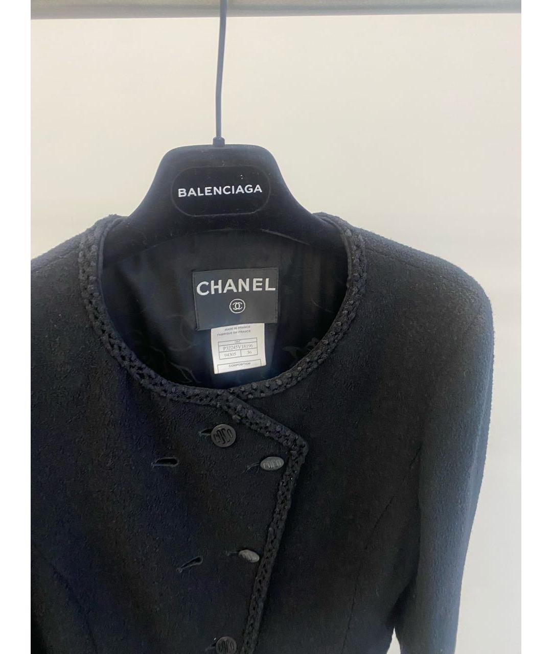 CHANEL PRE-OWNED Черный шерстяной жакет/пиджак, фото 2