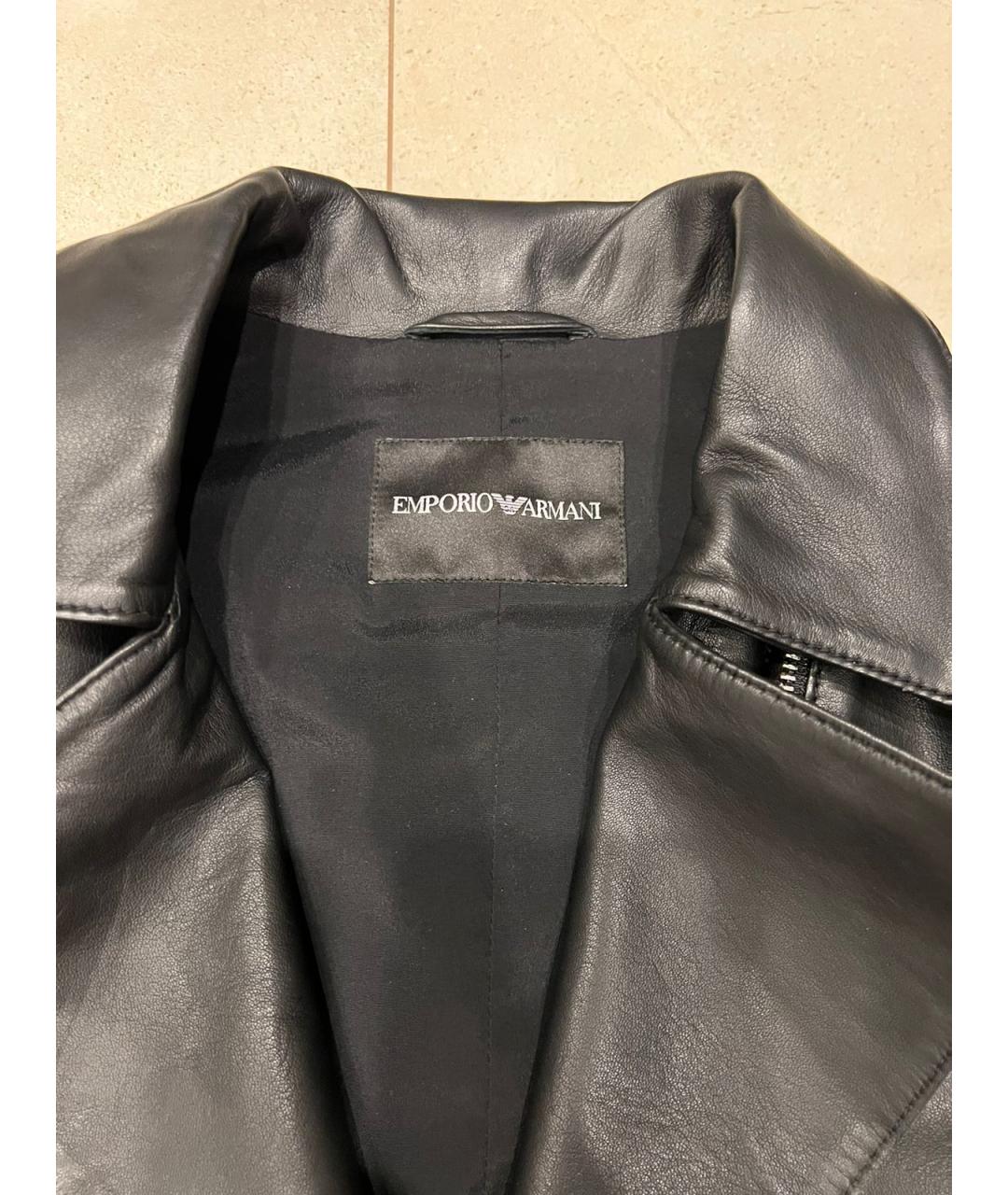 EMPORIO ARMANI Черная кожаная куртка, фото 4