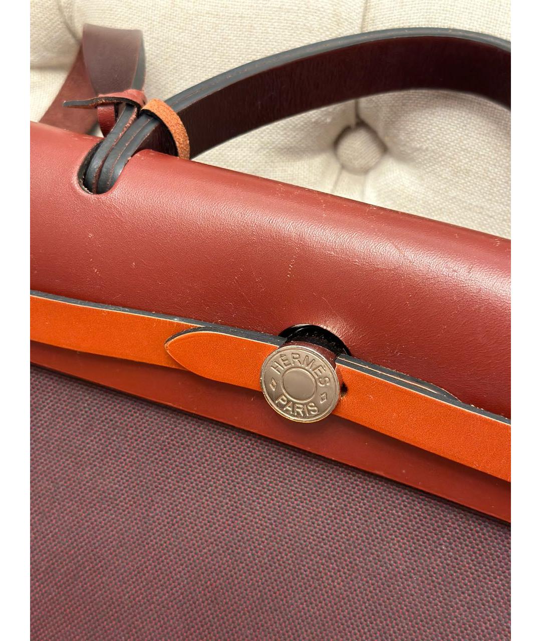 HERMES Бордовая тканевая сумка с короткими ручками, фото 4
